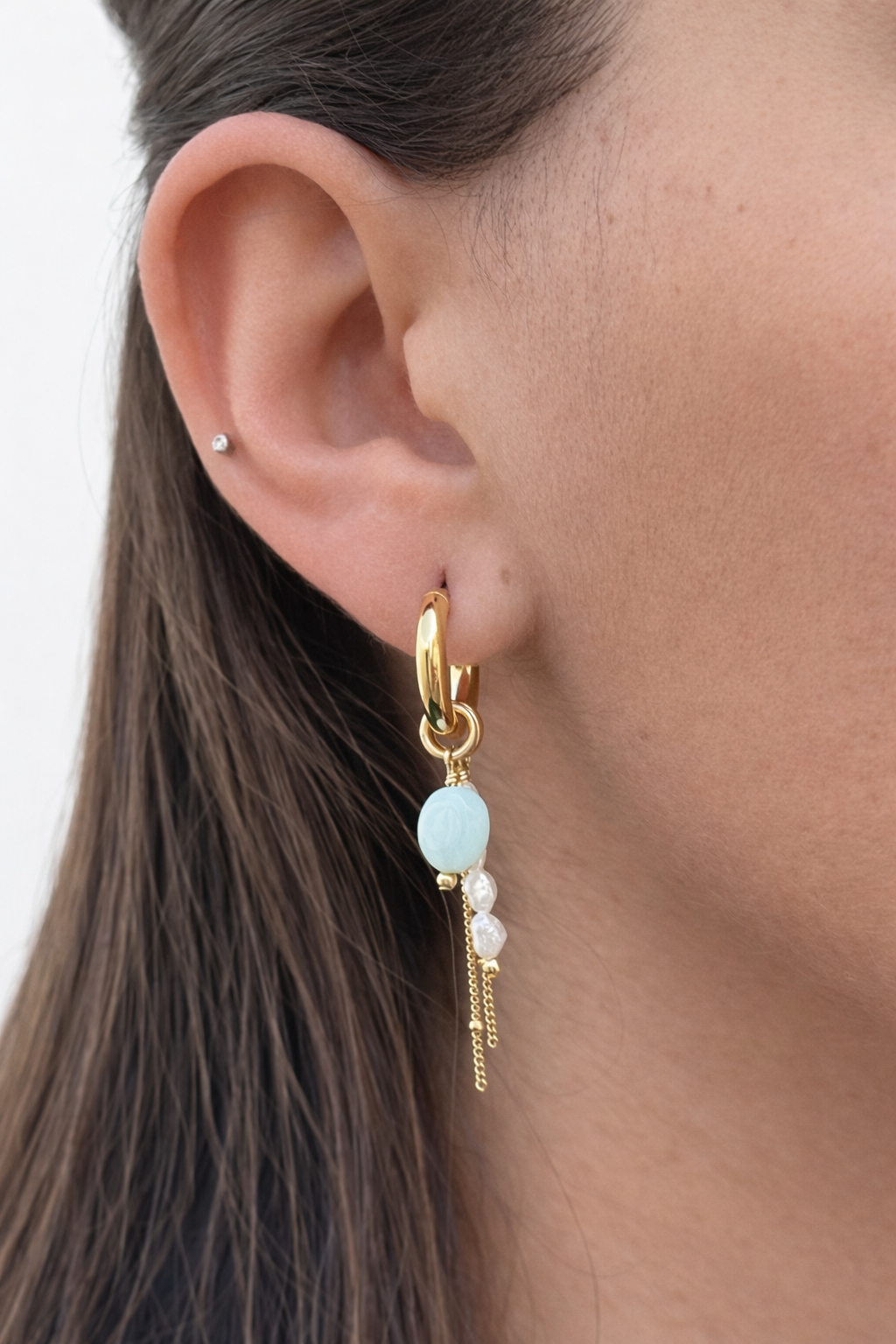 עגילי חישוק טוויסט אבן אופאל